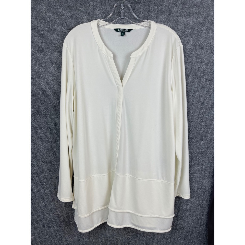 Lauren Ralph Lauren Tunic Top Womens XL White Excellent Long Sleeve Tiered Hem